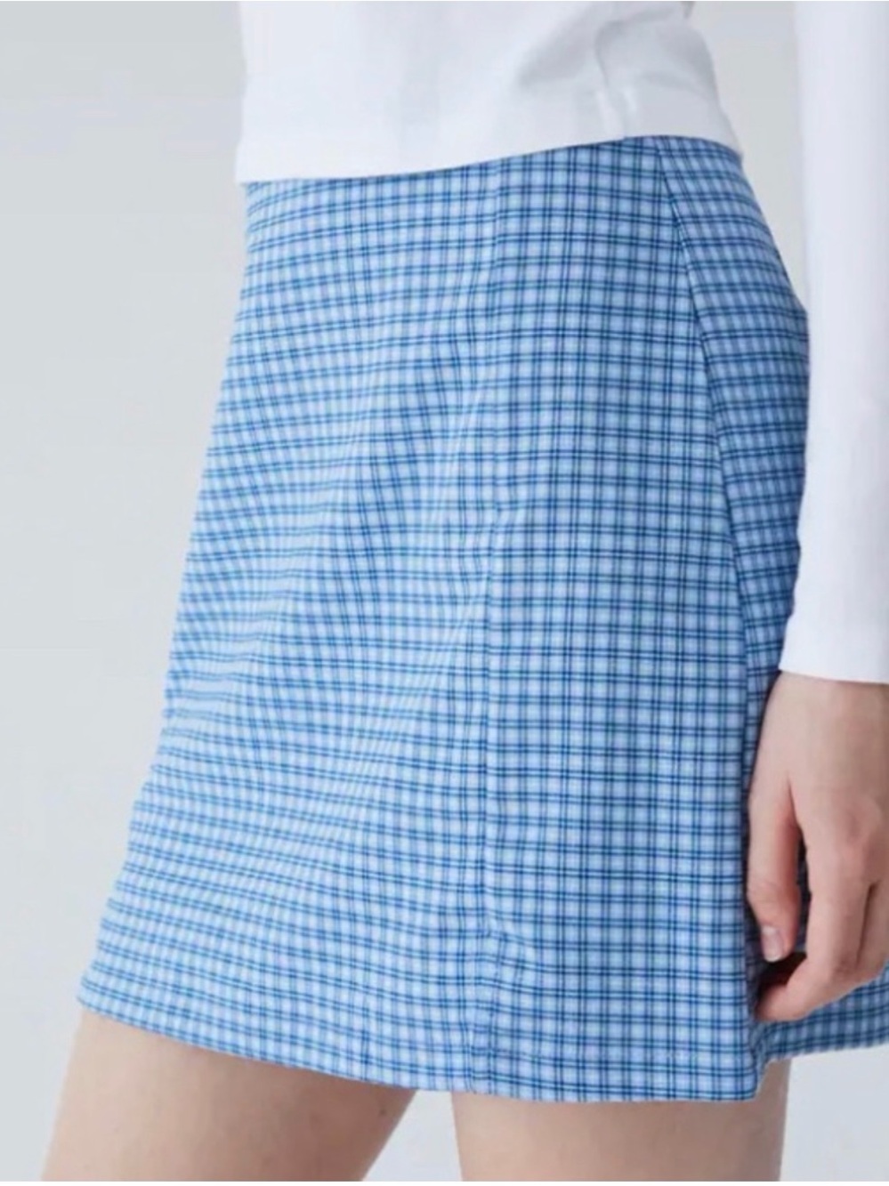 Brandy Melville Blue Check Mini Skirt - Womens Plaid A-Line
